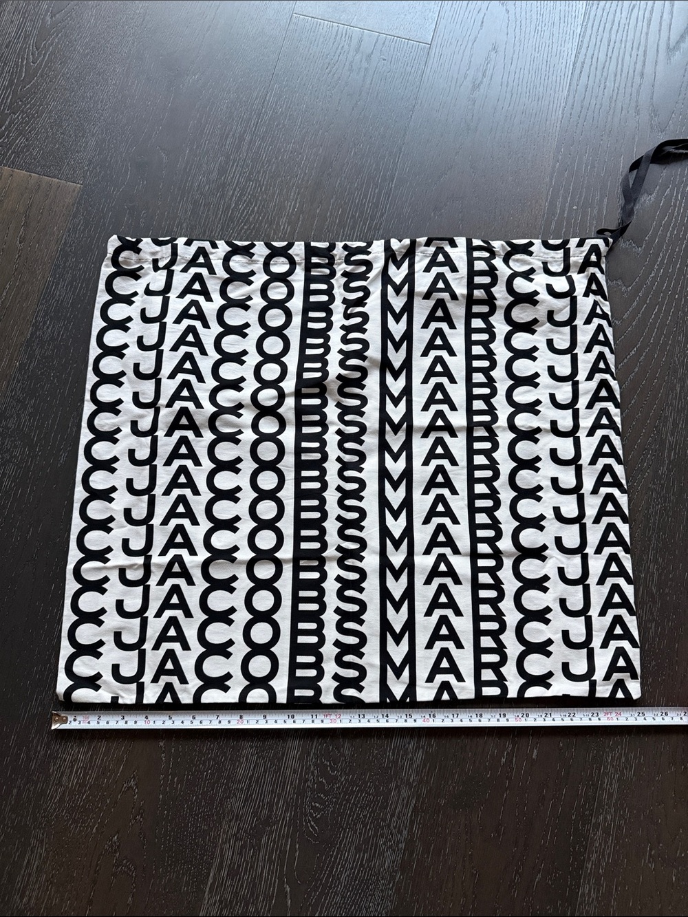 XL Marc Jacobs Black and White Repeating Logo dust bag with drawstring